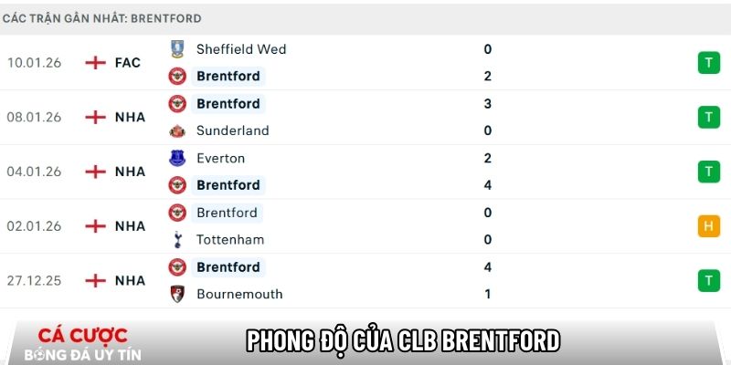 Phong độ của CLB Brentford