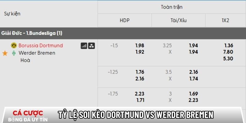 Tỷ lệ soi kèo Dortmund vs Werder Bremen chi tiết