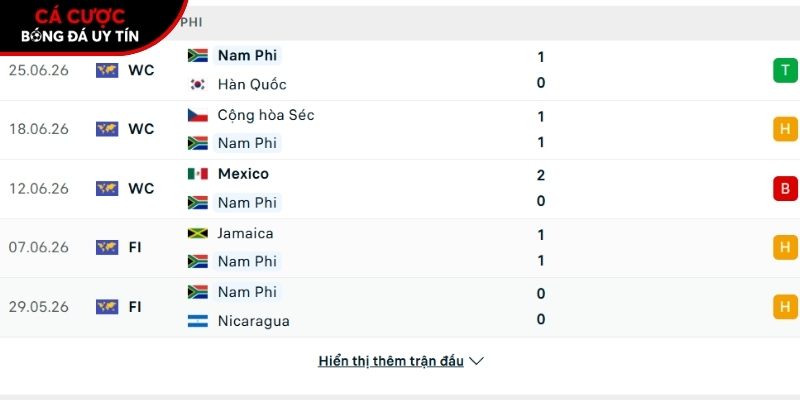 Phong độ của đội tuyển Nam Phi