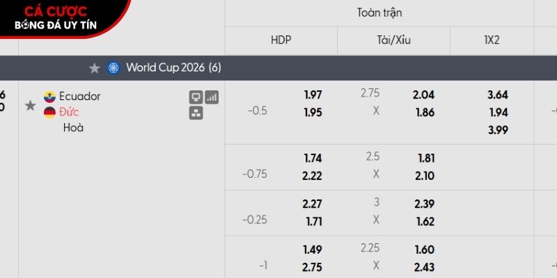 Soi kèo Ecuador vs Đức qua tỷ lệ