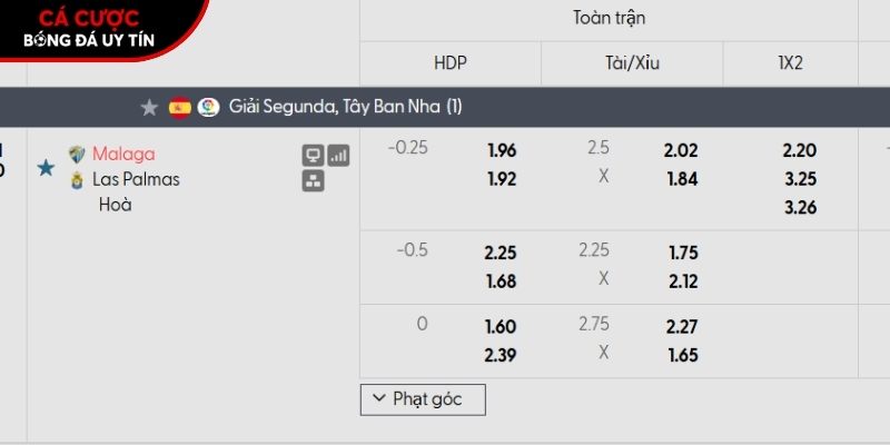 Soi kèo Malaga vs Las Palmas qua tỷ lệ