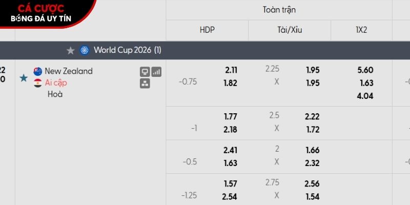 Soi kèo New Zealand vs Ai Cập qua tỷ lệ